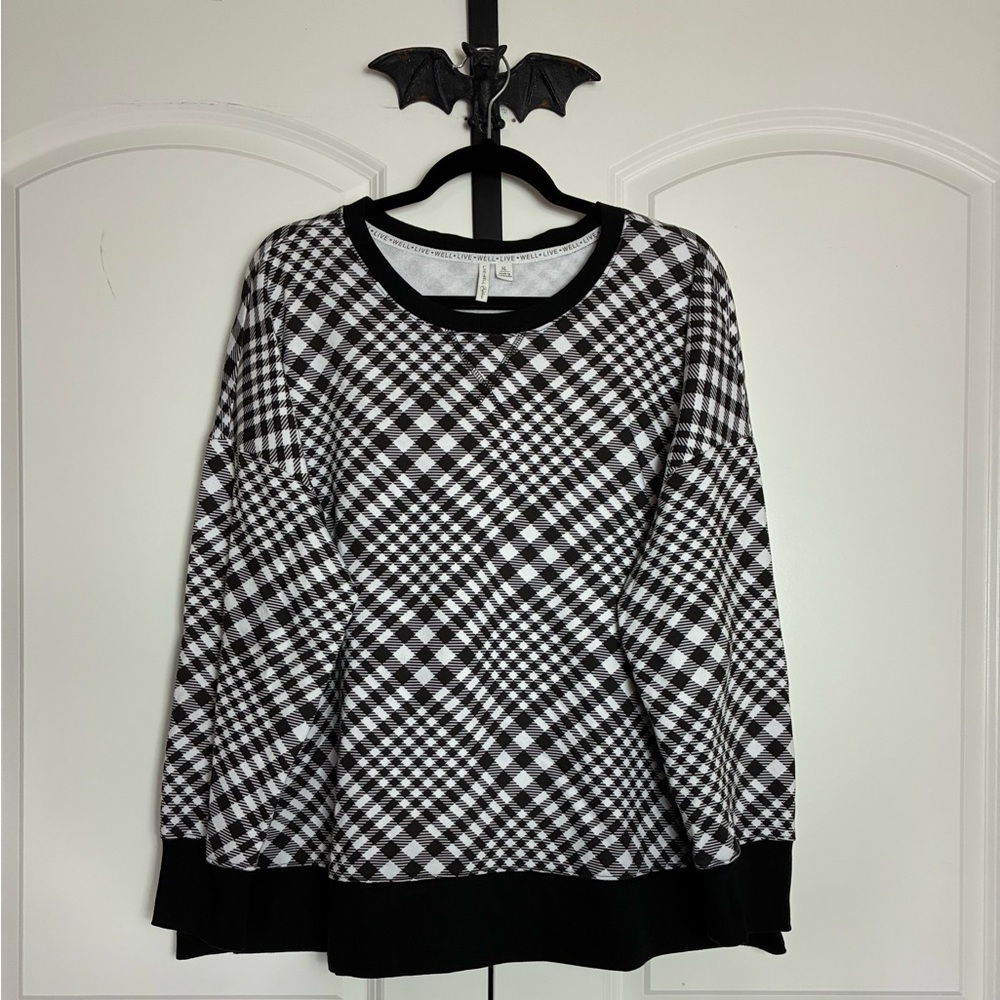 Live Well Black & White Plaid Lightweight Sweatshirt soft size XL